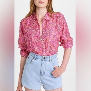 Xirena Pink Floral Cotton Silk Blend Classic Beau Button Down Shirt Medium